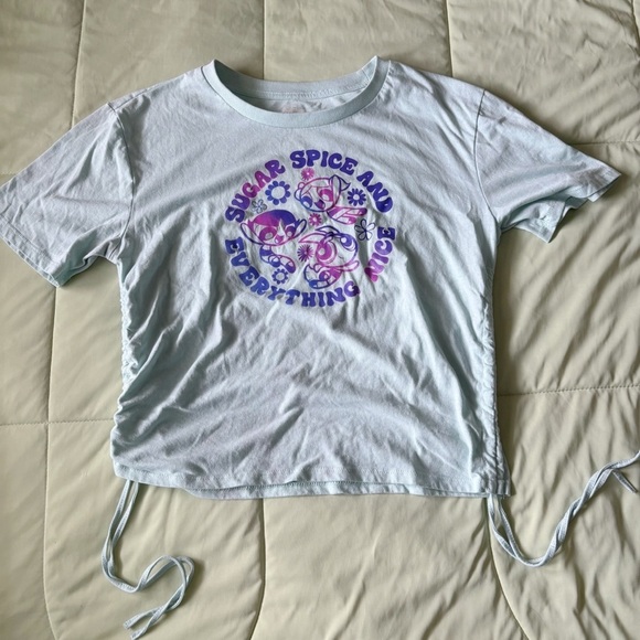 Powerpuff Girls Other - Powerpuff Girls Womens Light Blue Ruched Side Graphic Print T-Shirt Size XXL
